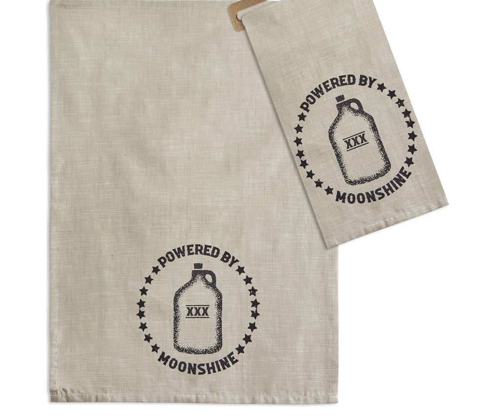 Powered By Moonshine Tea Towel – Decor by The Olde 1840