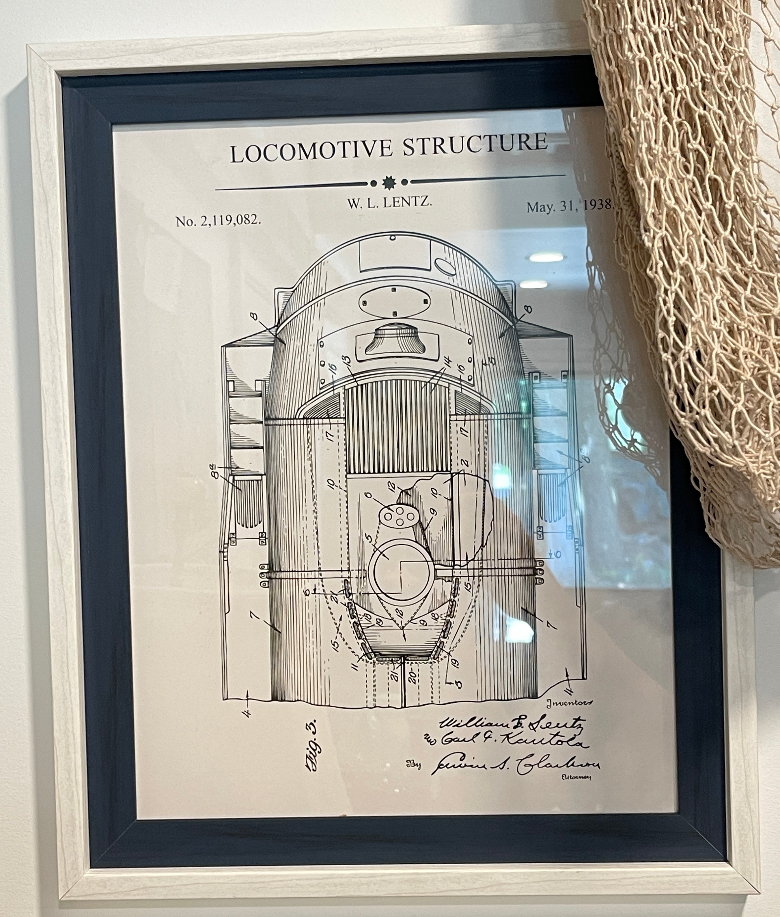 Vintage 1939 Streamline Locomotive Framed Patent Art
