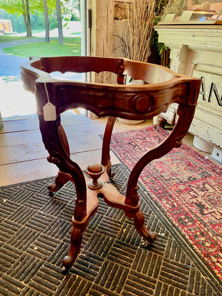 Victorian Marble-Top Accent Table with Ornate Carved Base, c. 19th Century