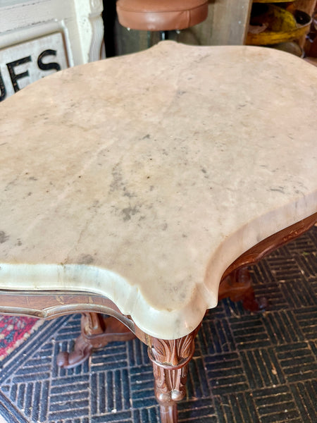 Victorian Marble-Top Accent Table with Ornate Carved Base, c. 19th Century