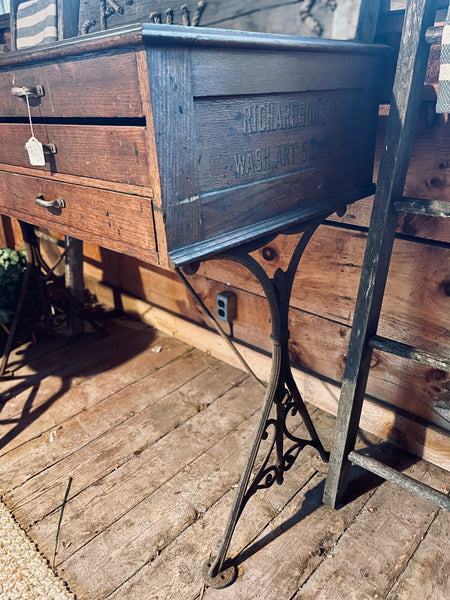 Antique Richardson’s Wash Art Silks Display Cabinet on Iron Base
