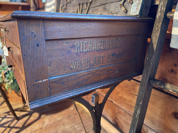 Antique Richardson’s Wash Art Silks Display Cabinet on Iron Base