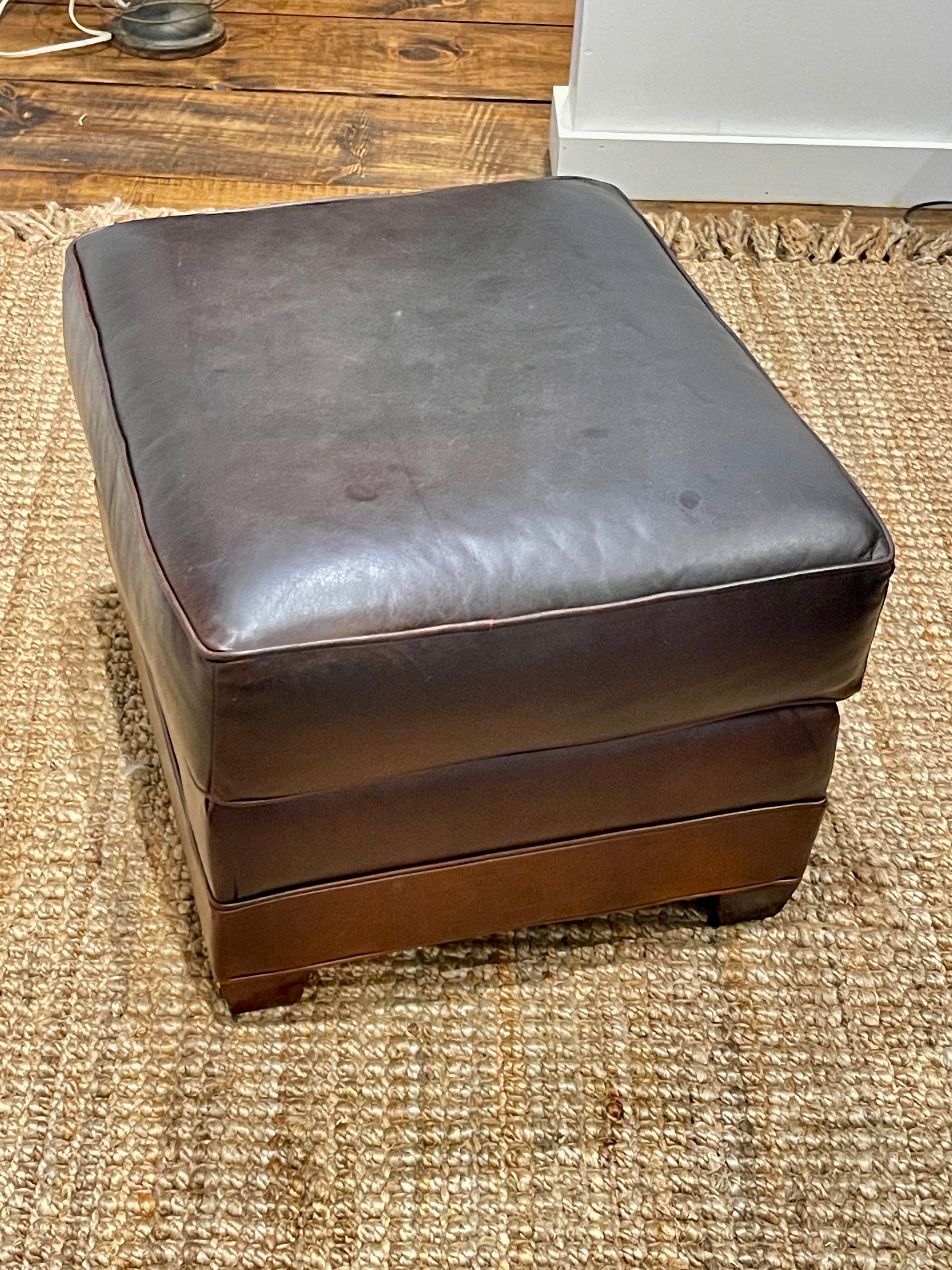 Luxury Top-Grain Italian Leather Ottoman – Rich Cocoa Brown