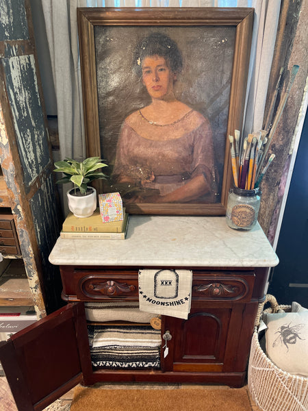 Victorian Marble-Top Accent Cabinet