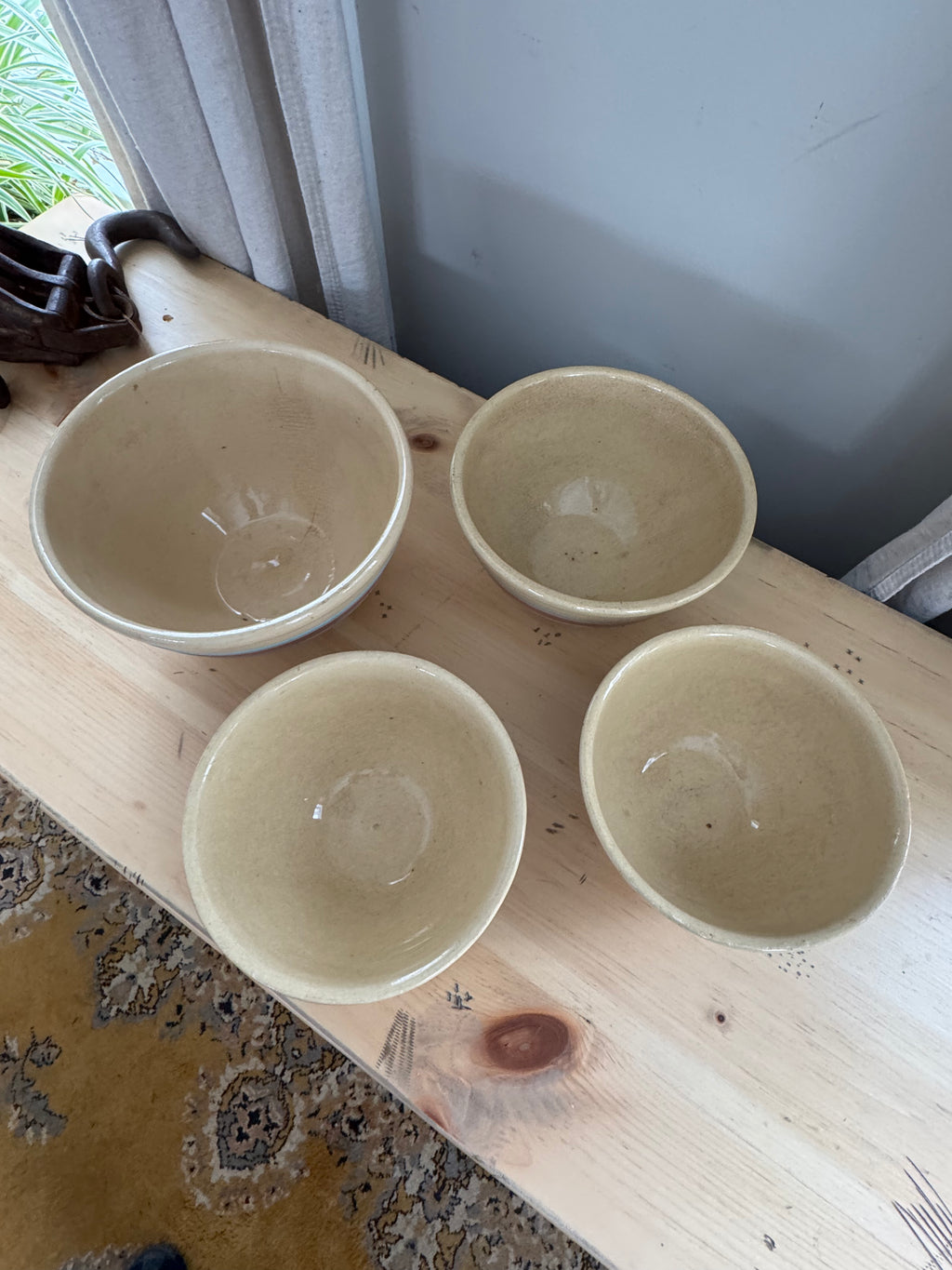 WATT Farmhouse Mixing Bowl Yellow Ware Bowl Blue Pink Stripes Yellowware Pottery Set