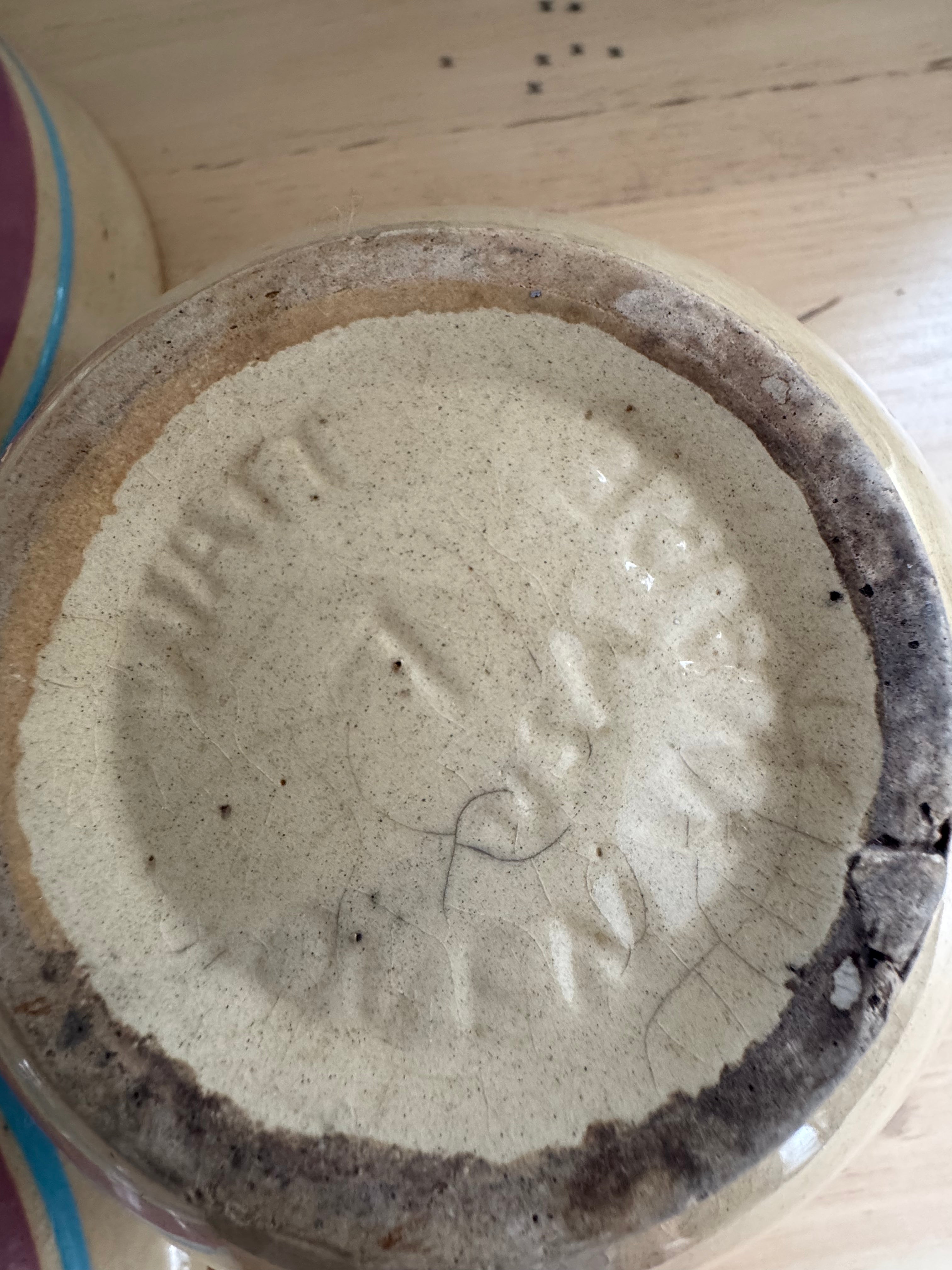 WATT Farmhouse Mixing Bowl Yellow Ware Bowl Blue Pink Stripes Yellowware Pottery Set