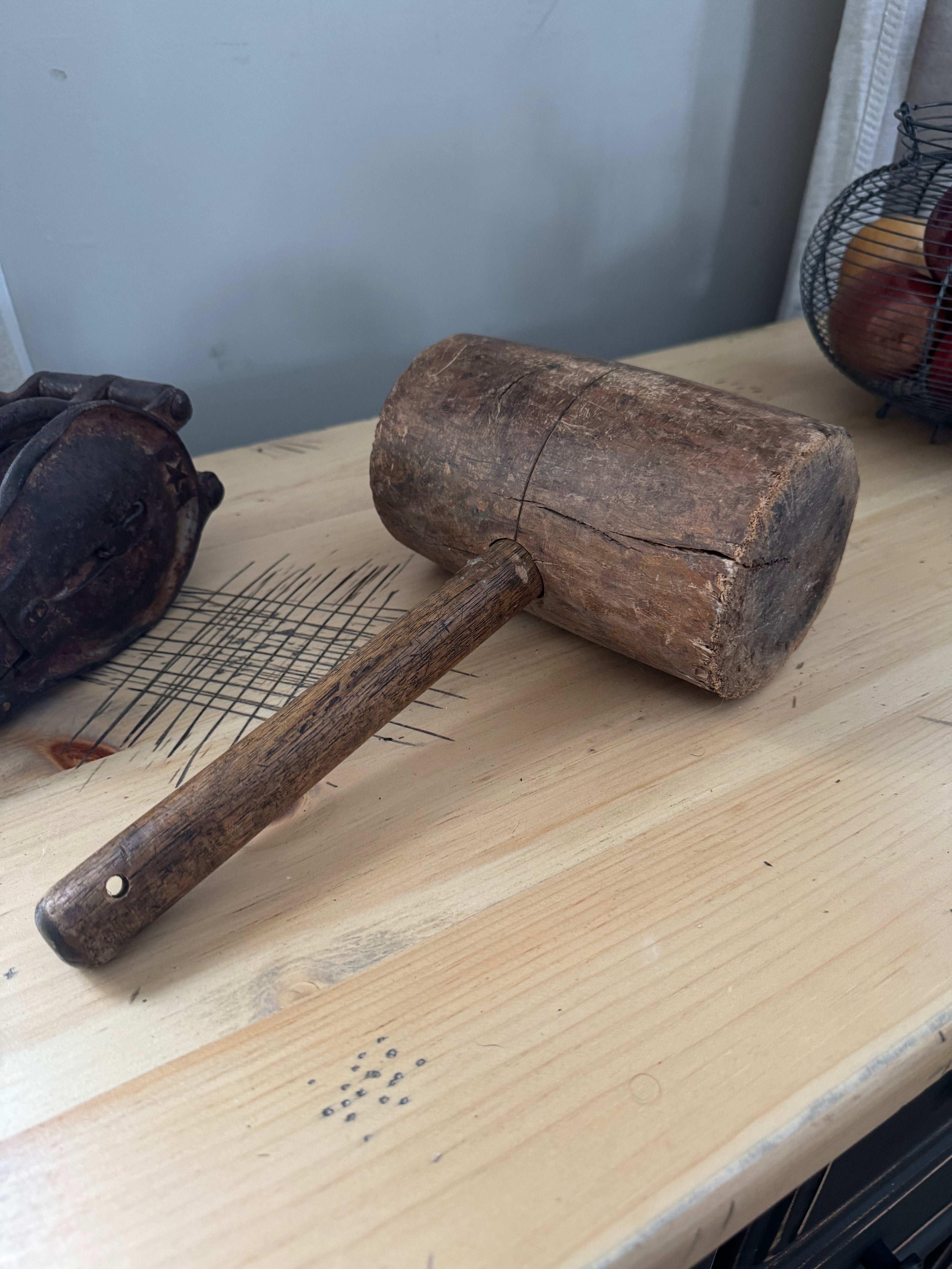 Vintage Antique 12” Wooden Mallet Hammer