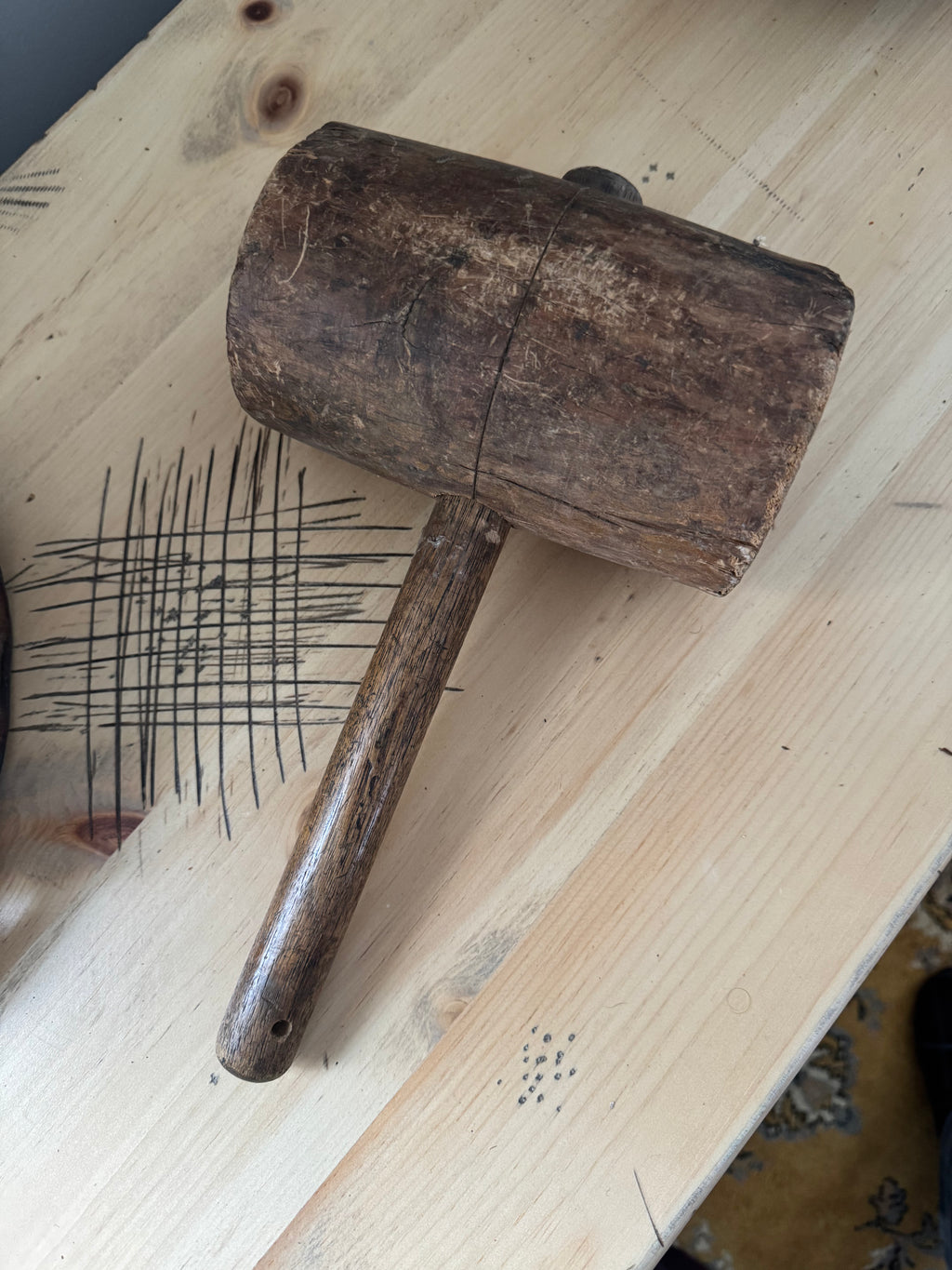 Vintage Antique 12” Wooden Mallet Hammer