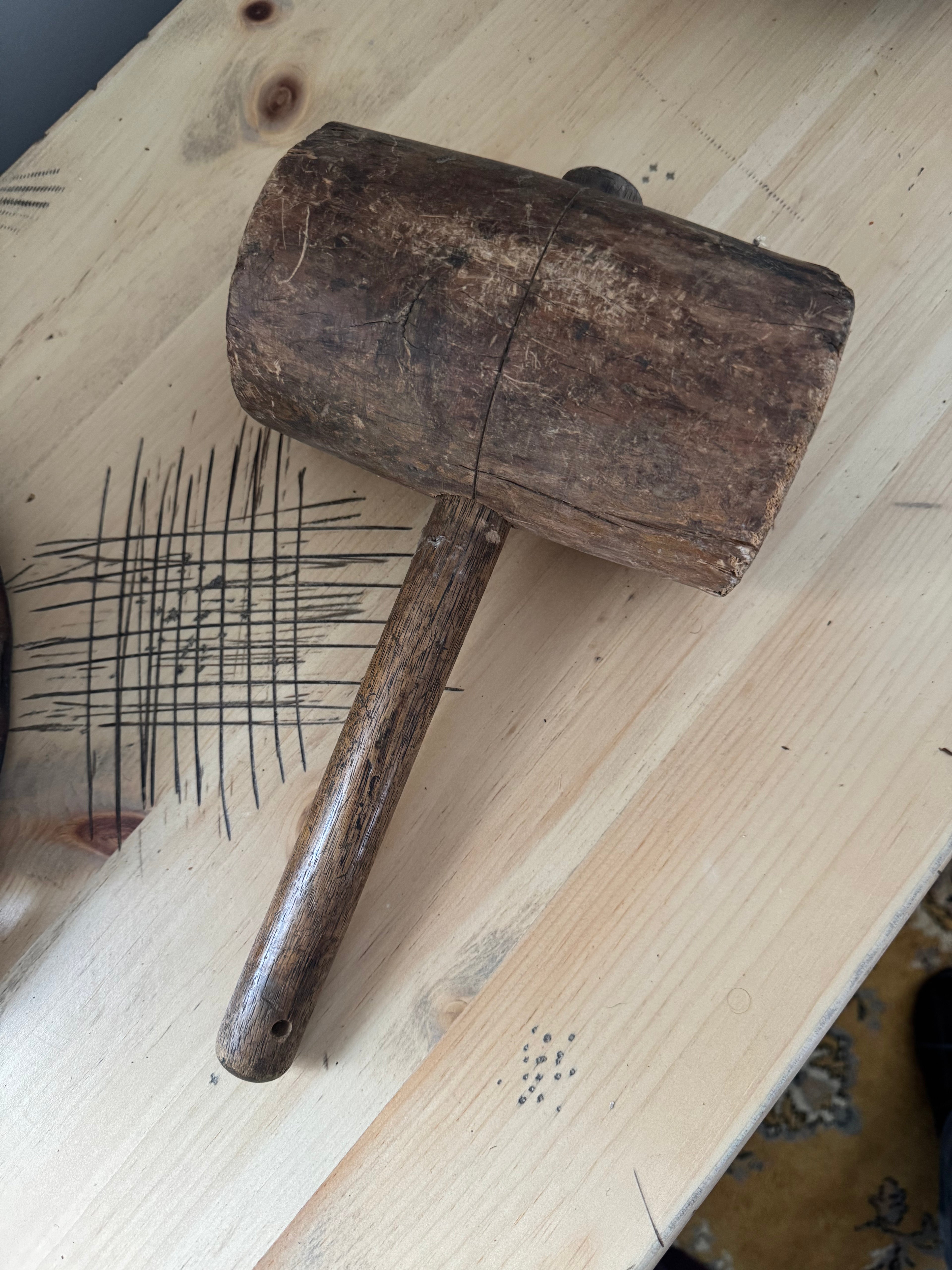 Vintage Antique 12” Wooden Mallet Hammer
