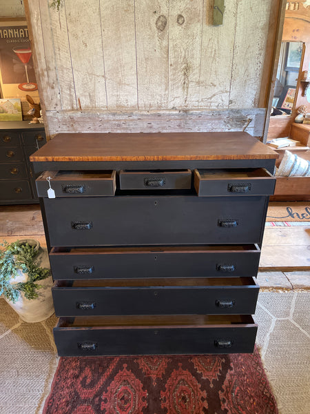 Scorched Charcoal Mahogany Dresser with Blanket Chest & Apothecary Drawers