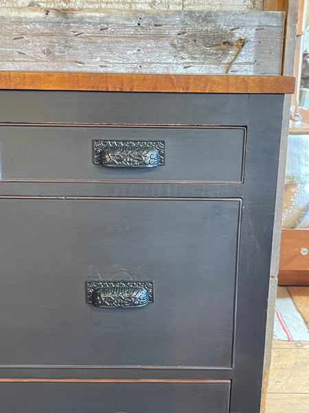 Scorched Charcoal Mahogany Dresser with Blanket Chest & Apothecary Drawers