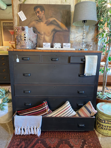 Scorched Charcoal Mahogany Dresser with Blanket Chest & Apothecary Drawers
