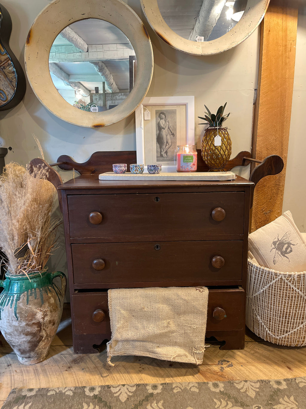 Early 1800s Pine Chest of Drawers with Original Patina – Antique Solid Wood Dresser by The Olde 1840