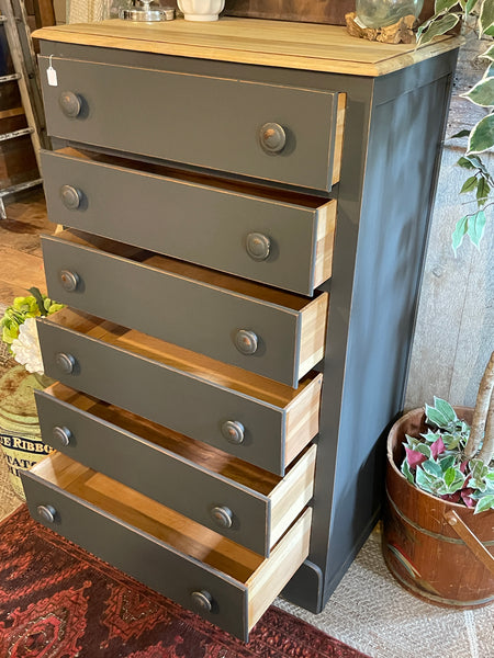 Tallboy Dresser with Natural Wood Top