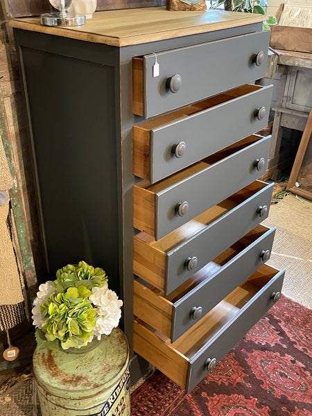 Tallboy Dresser with Natural Wood Top