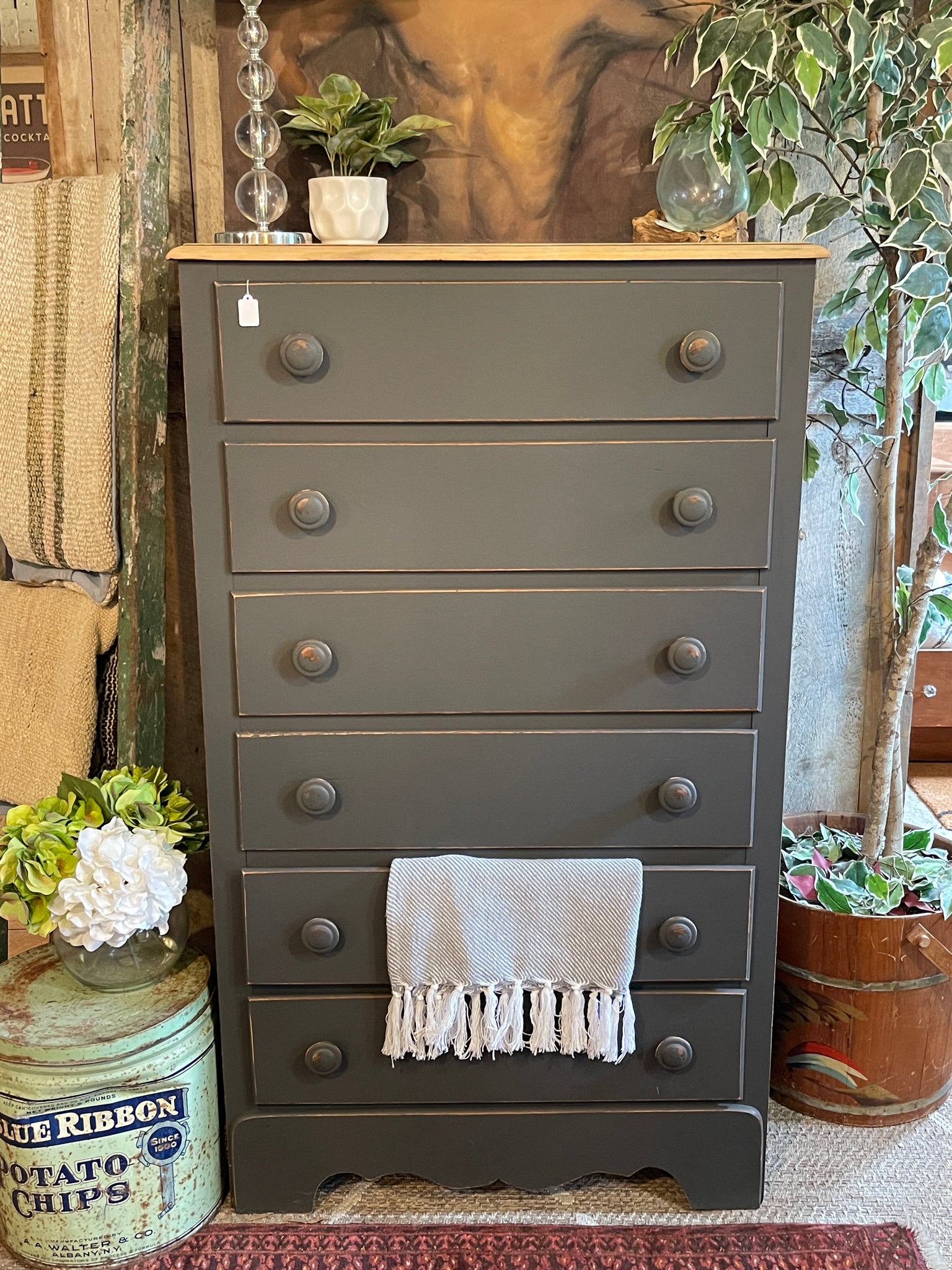 Tallboy Dresser with Natural Wood Top