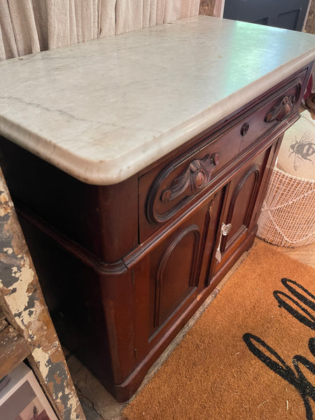 Victorian Marble-Top Accent Cabinet