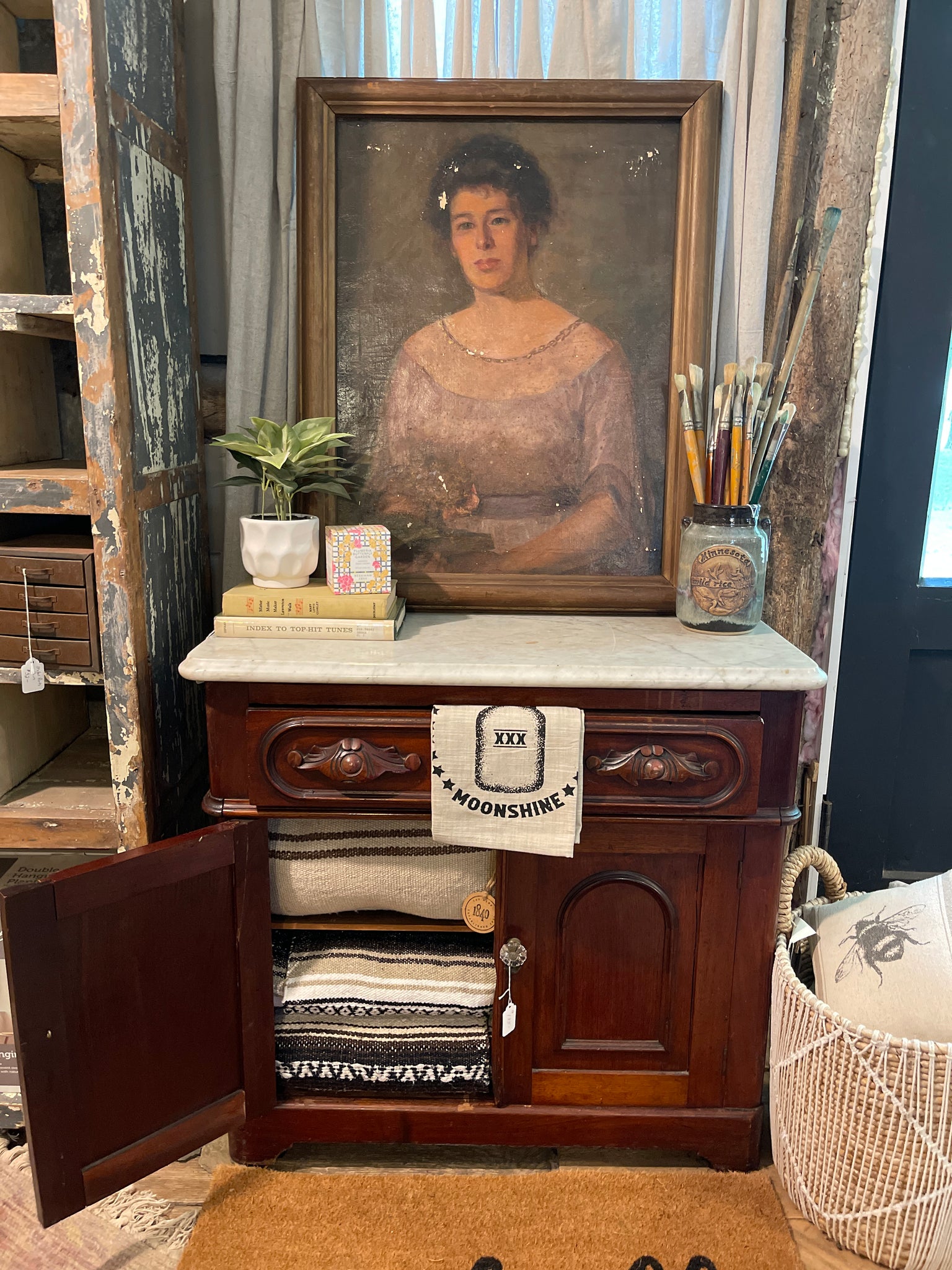 Victorian Marble-Top Accent Cabinet