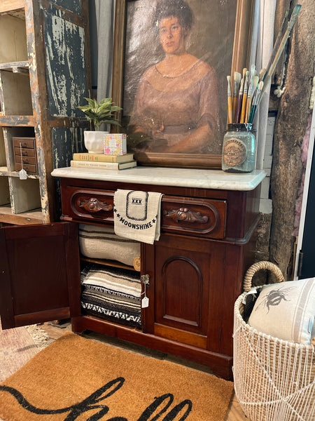 Victorian Marble-Top Accent Cabinet