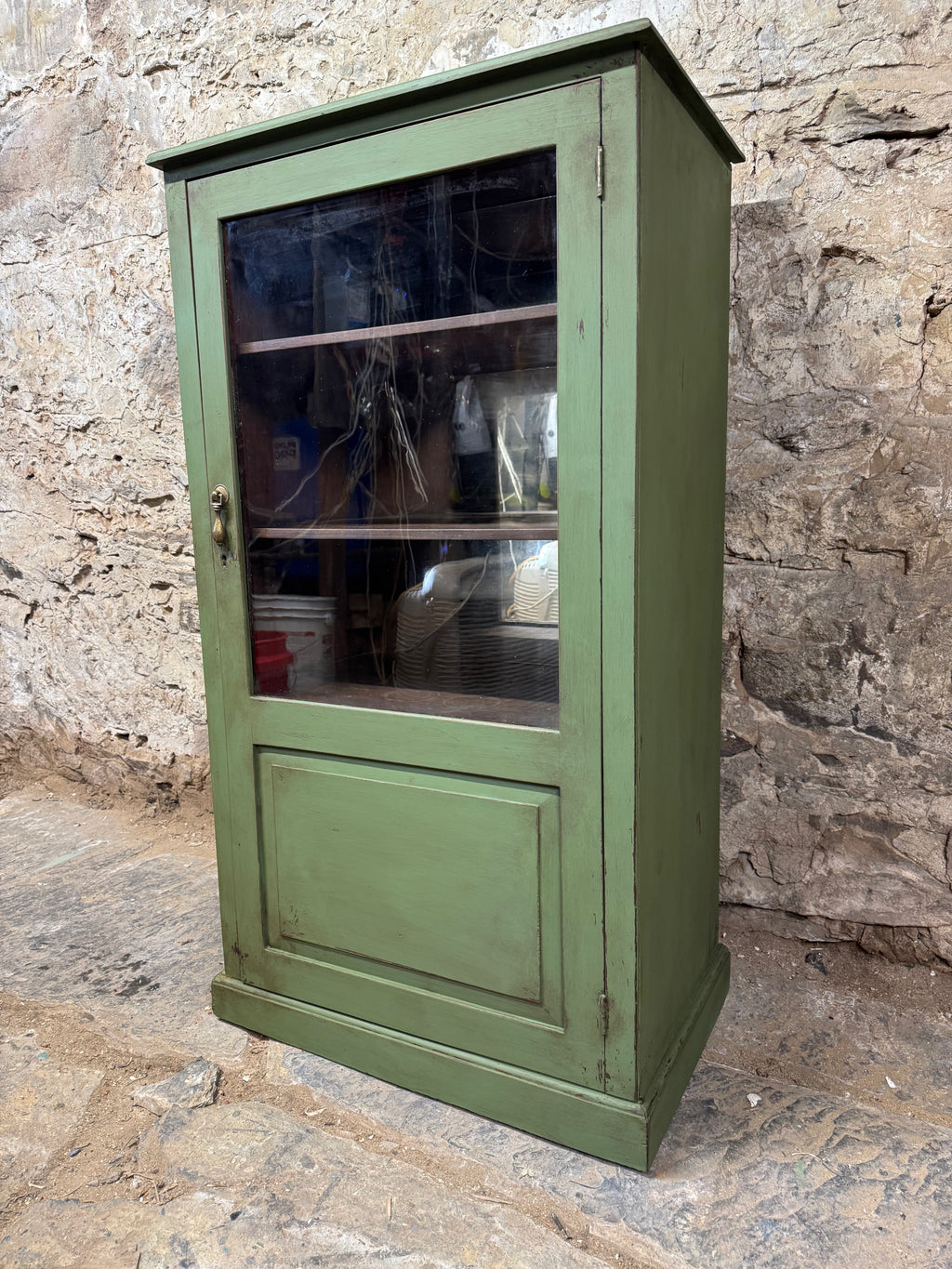 Antique Green Cupboard / Display Cabinet