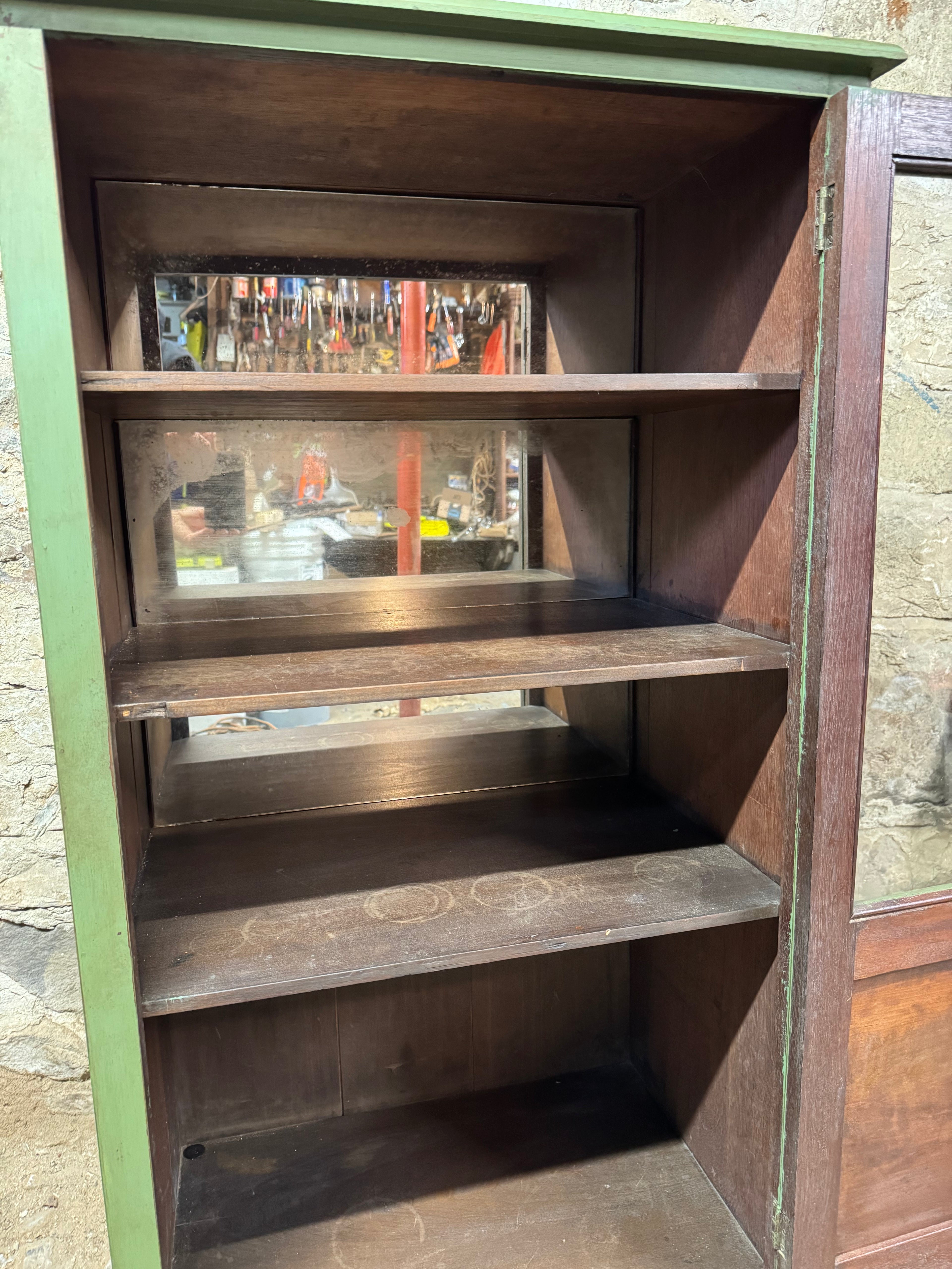 Antique Green Cupboard / Display Cabinet