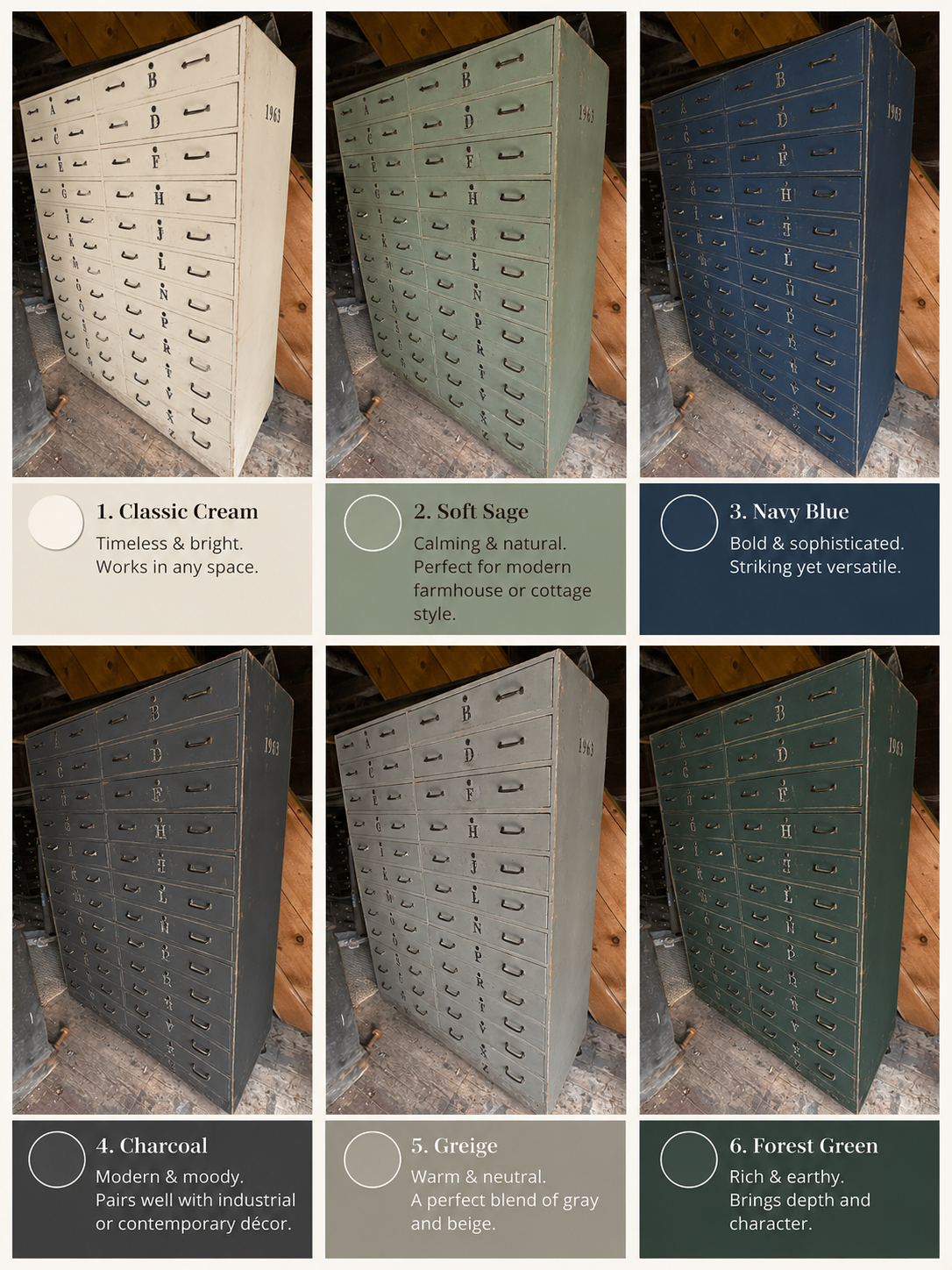 Vintage Industrial Solid Wood Drawer Cabinet - You Chose The Color we will custom make it for you!!!