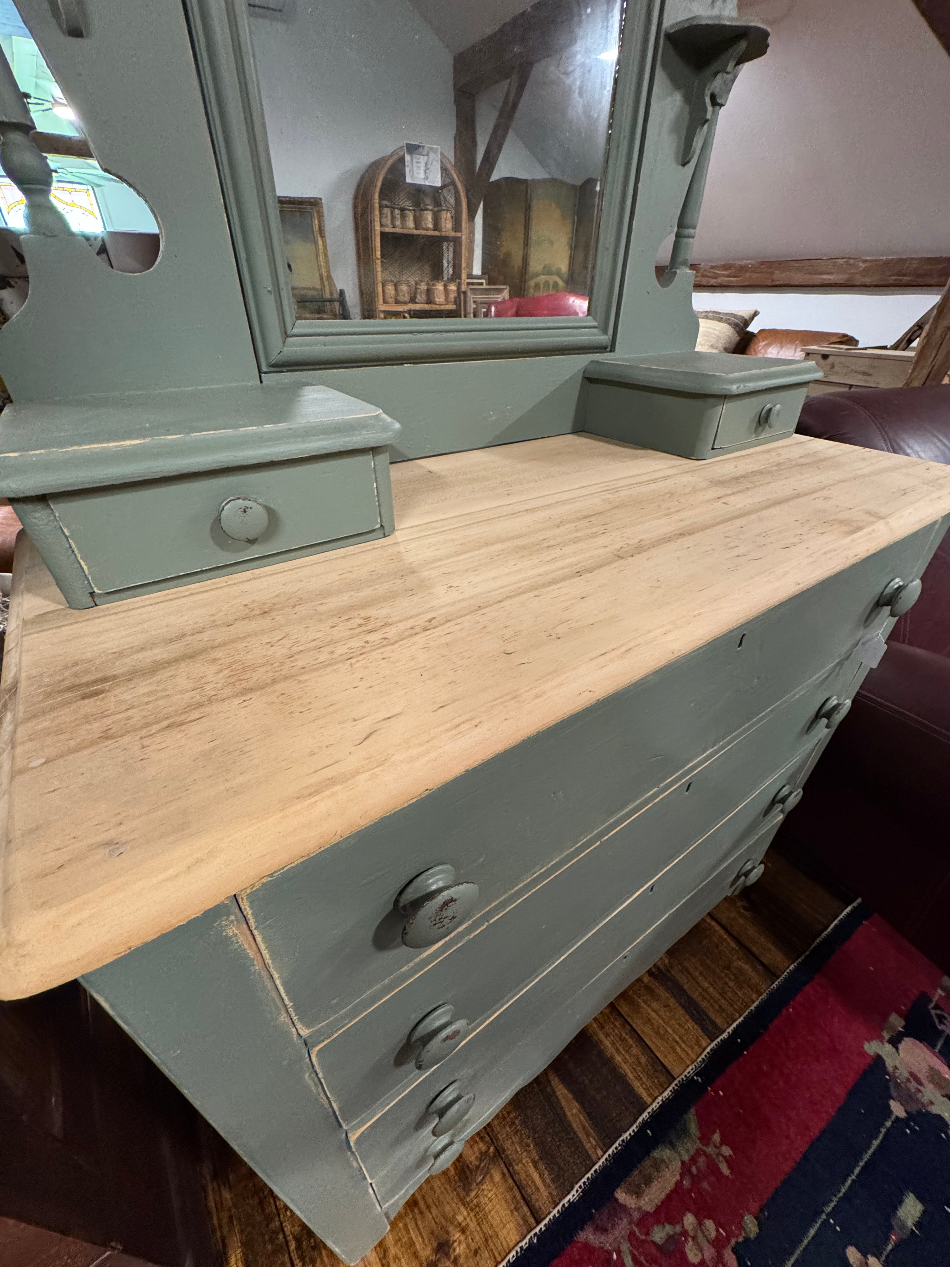 Antique Pine 6-Drawer Dresser & Mirror| Handcrafted Dovetail Construct – The Olde 1840