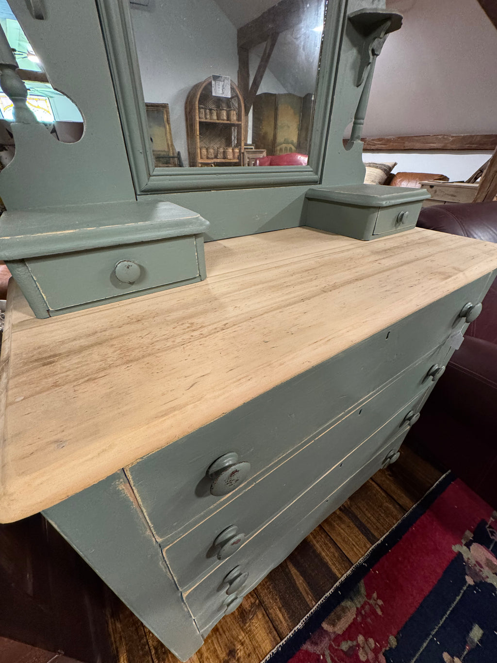 Antique Pine 6-Drawer Dresser & Mirror| Handcrafted Dovetail Construction
