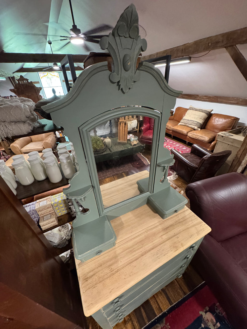 Antique Pine 6-Drawer Dresser & Mirror| Handcrafted Dovetail Construction