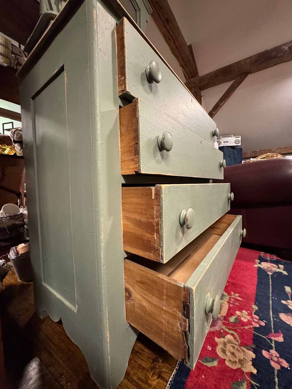 Antique Pine 6-Drawer Dresser & Mirror| Handcrafted Dovetail Construction