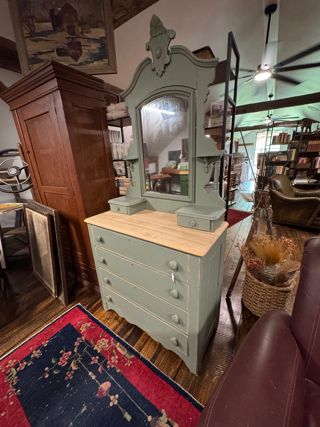 Antique Pine 6-Drawer Dresser & Mirror| Handcrafted Dovetail Construction