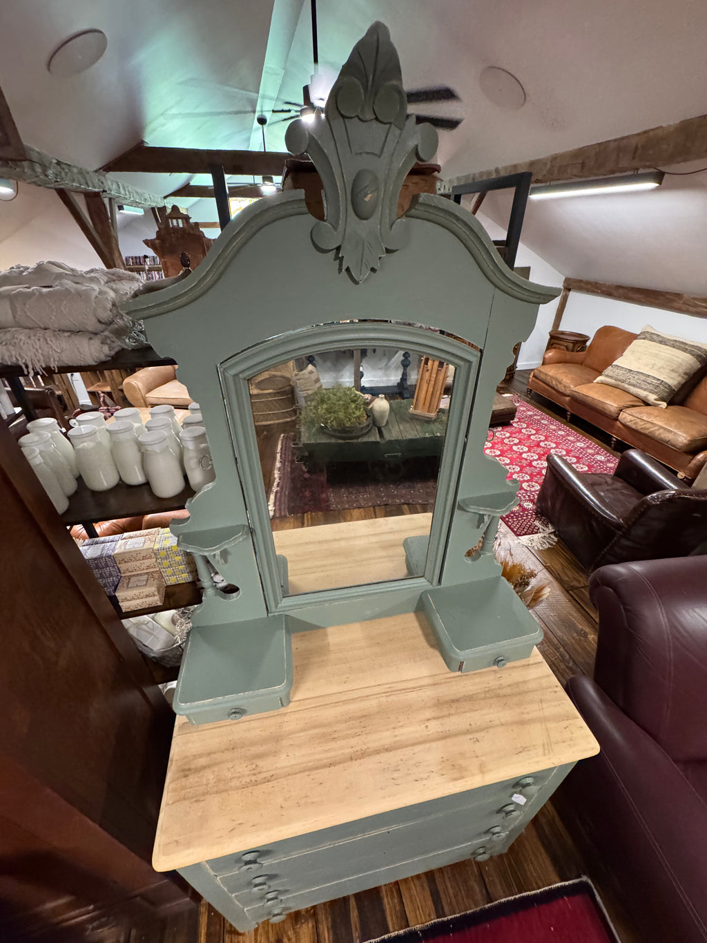 Antique Pine 6-Drawer Dresser & Mirror| Handcrafted Dovetail Construction