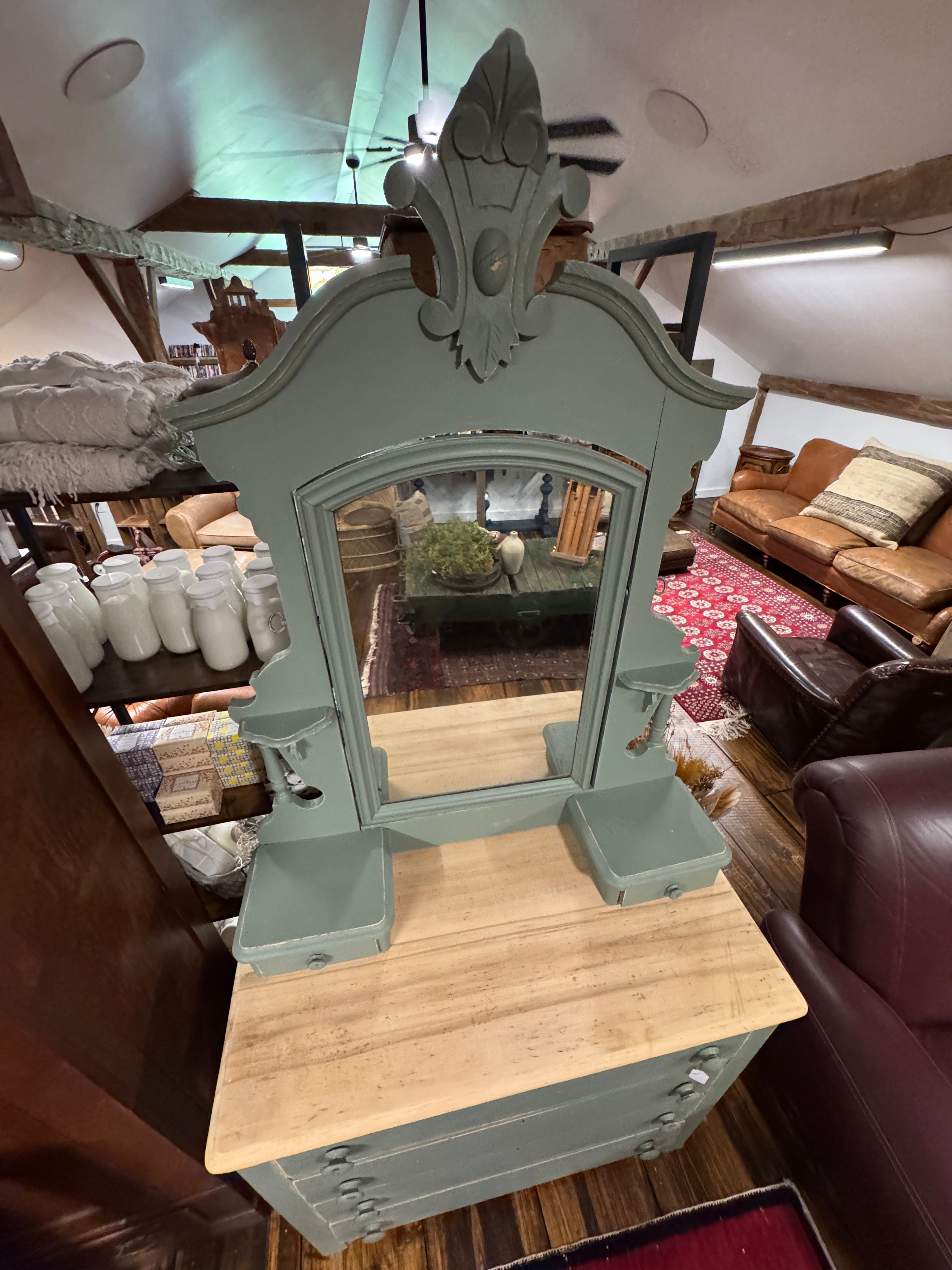 Antique Pine 6-Drawer Dresser & Mirror| Handcrafted Dovetail Construction