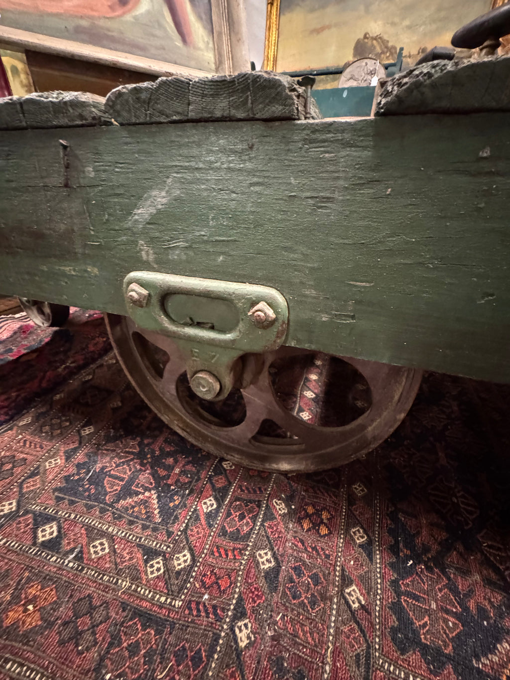 Antique Industrial Factory Cart with Cast Iron Wheels