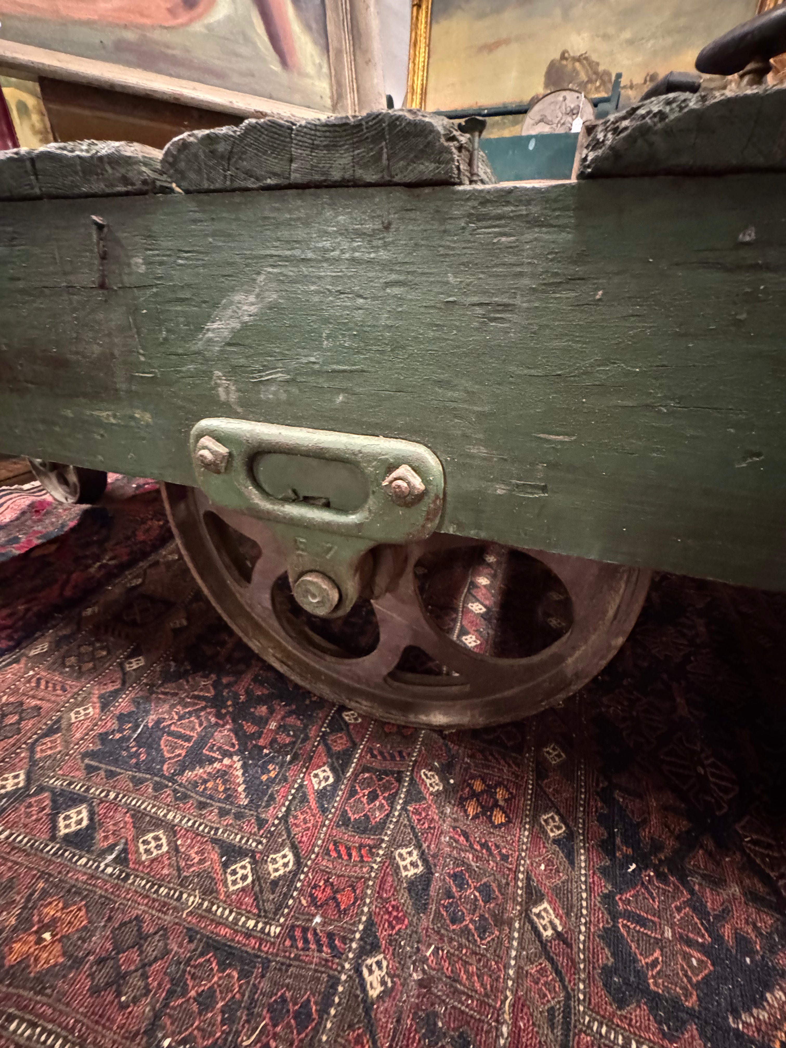Antique Industrial Factory Cart with Cast Iron Wheels