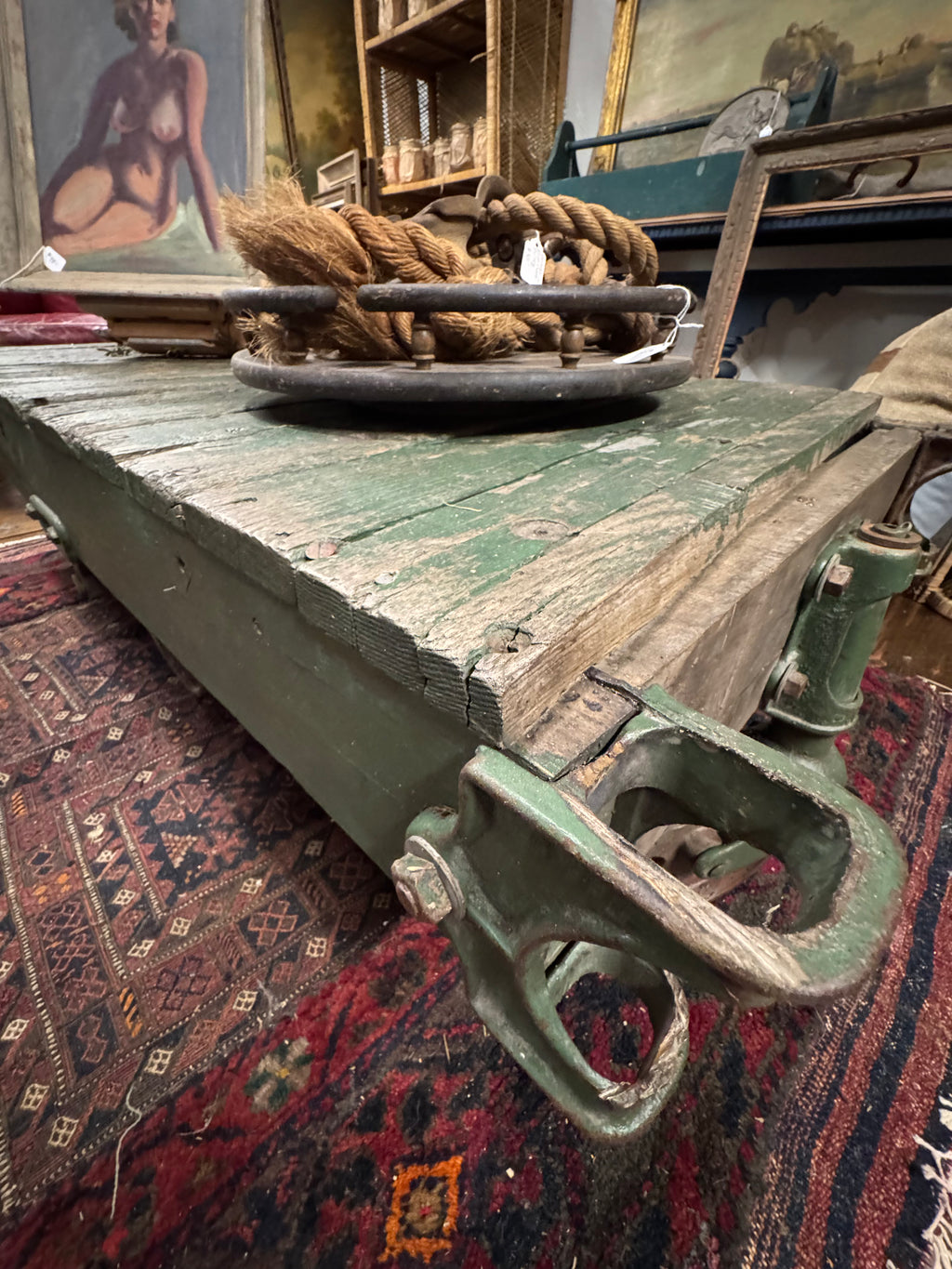 Antique Industrial Factory Cart with Cast Iron Wheels