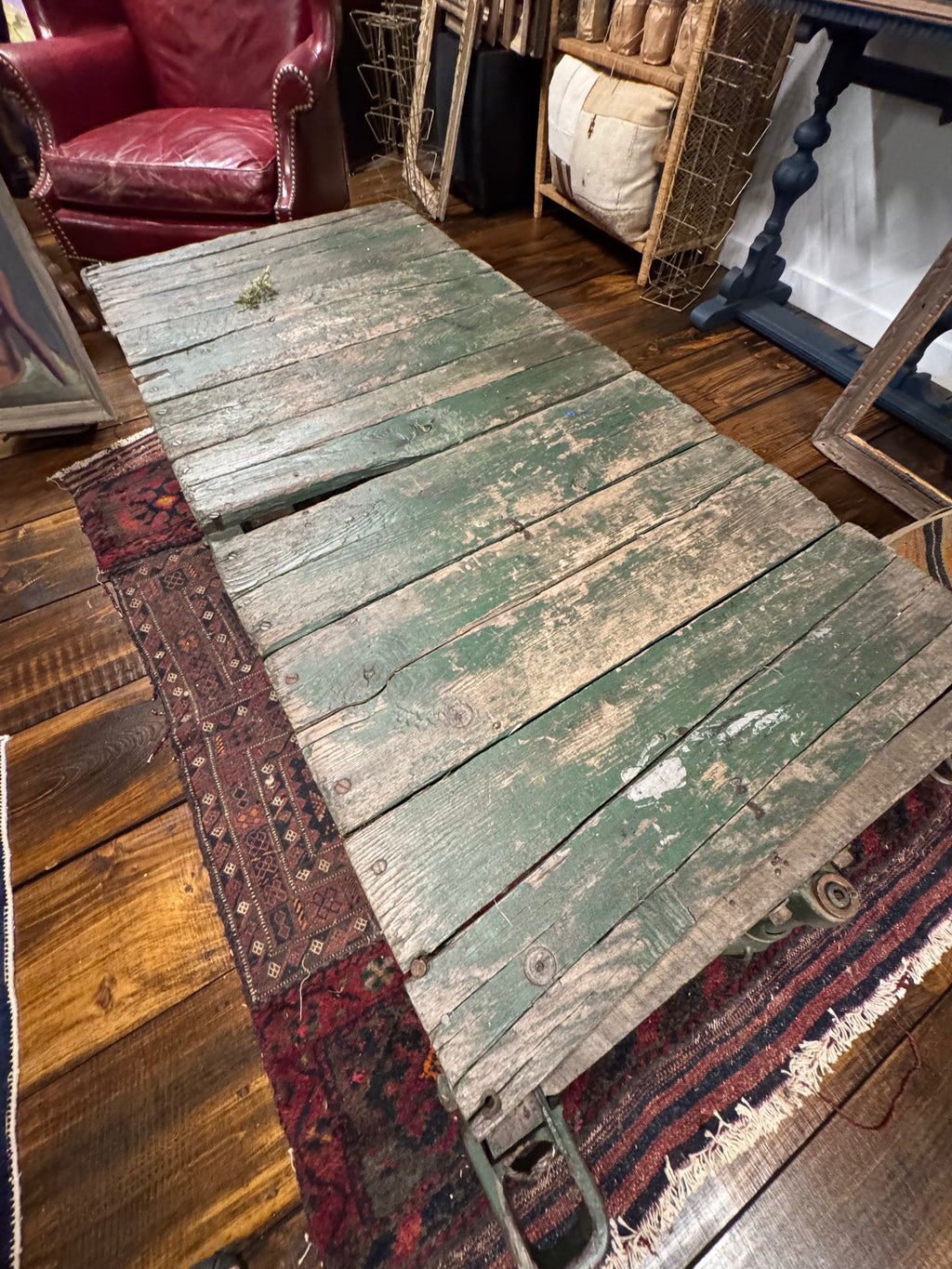Antique Industrial Factory Cart with Cast Iron Wheels