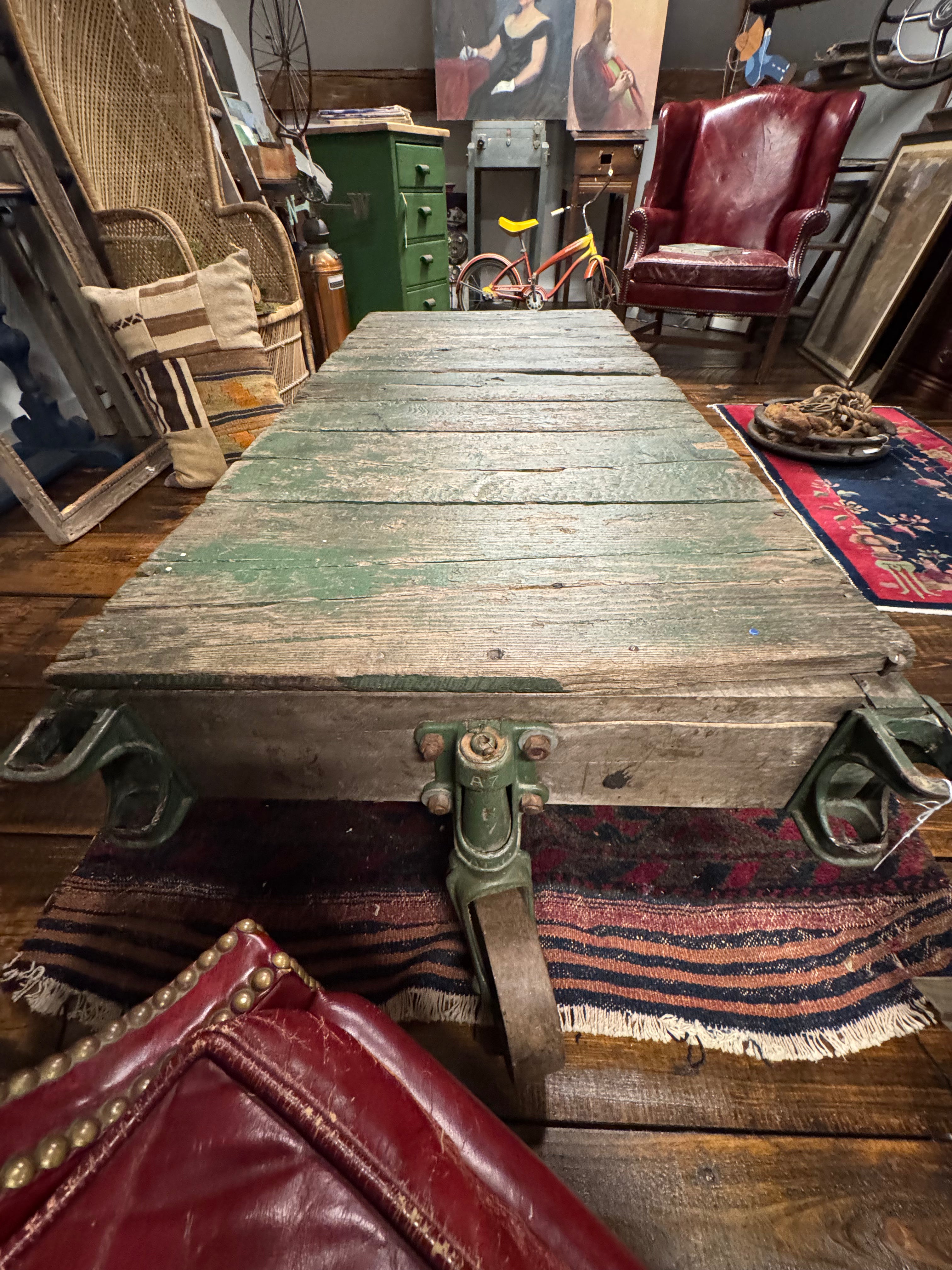 Antique Industrial Factory Cart with Cast Iron Wheels