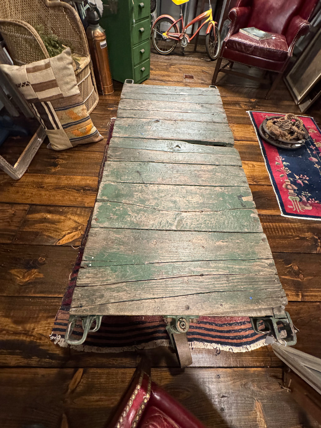 Antique Industrial Factory Cart with Cast Iron Wheels