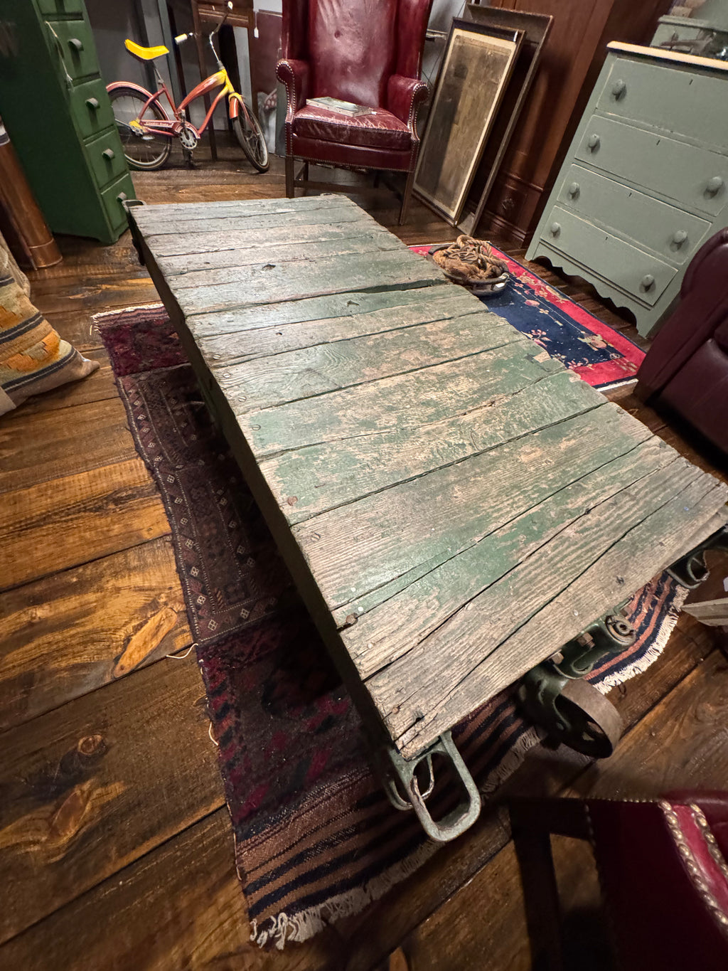 Antique Industrial Factory Cart with Cast Iron Wheels