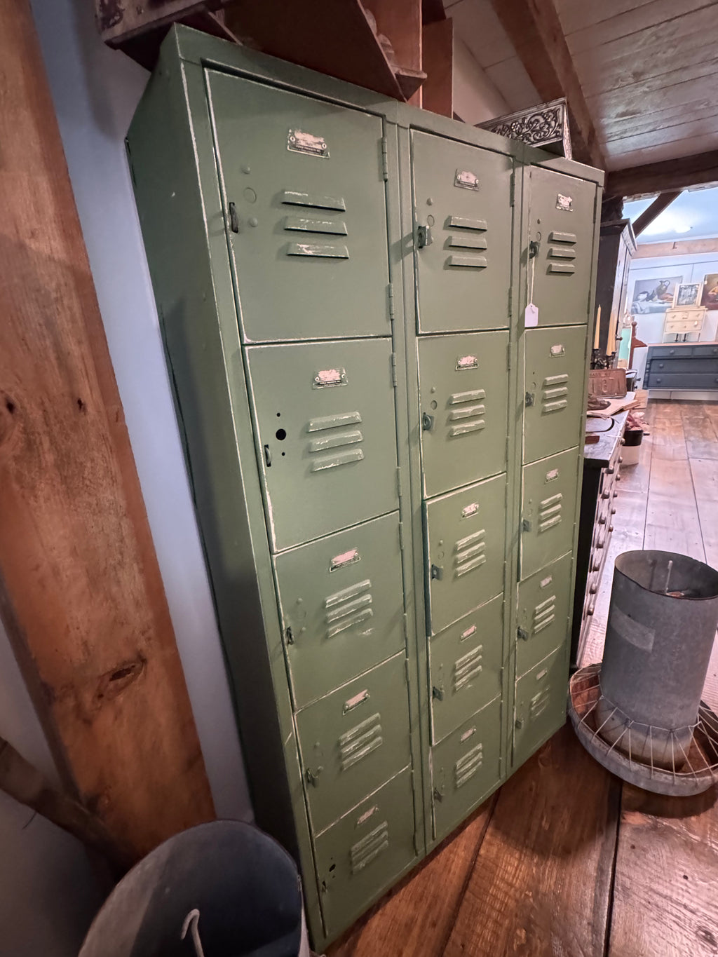 Vintage Sage-Painted Metal Locker Set with Casters