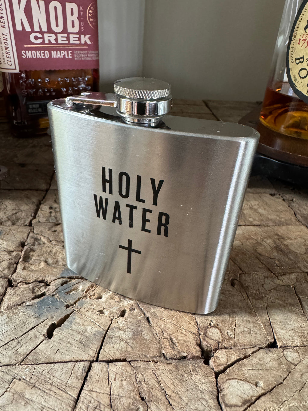 6 oz Stainless Steel Flask - “Holy Water” Cross Engraved