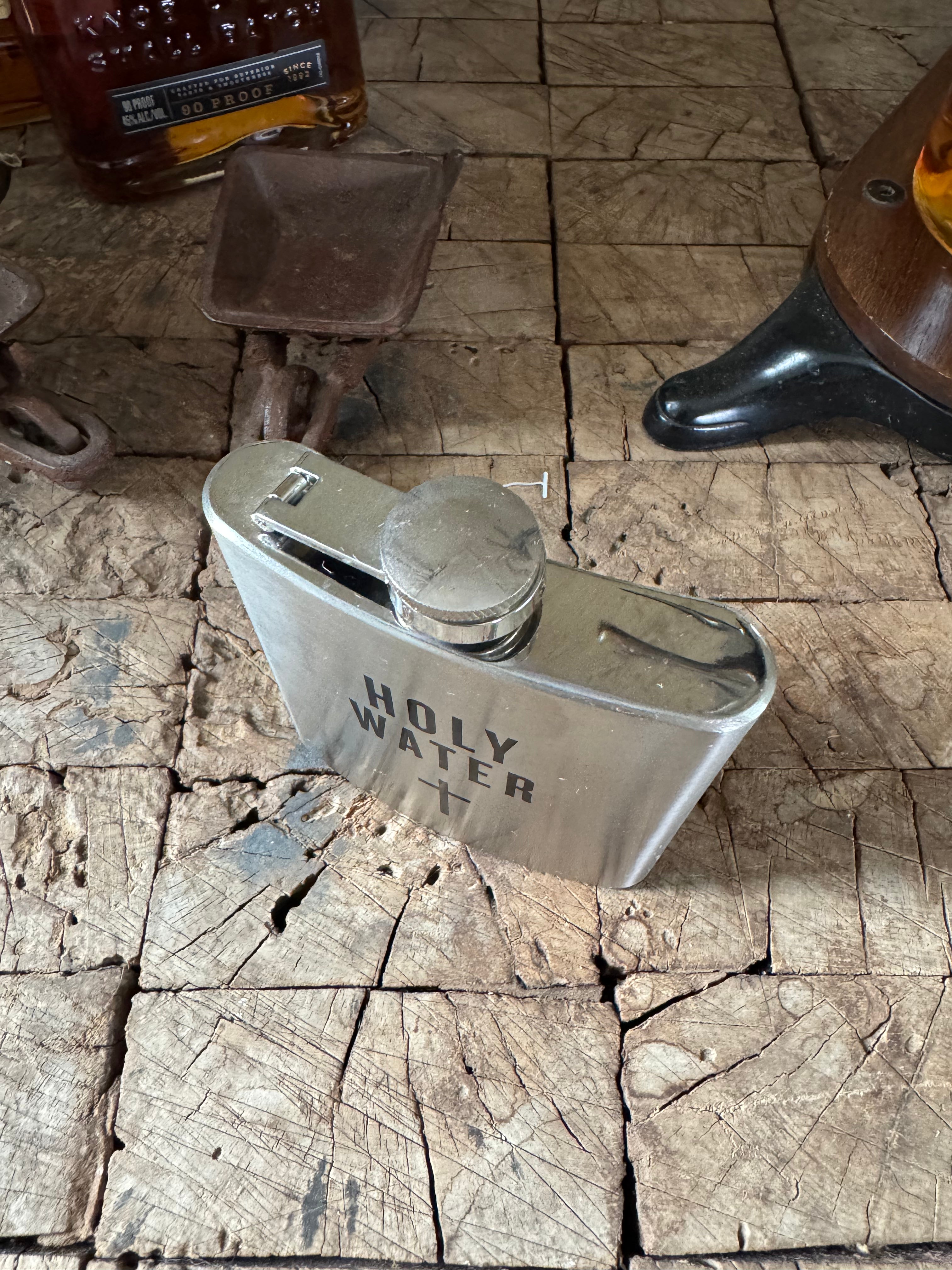 6 oz Stainless Steel Flask - “Holy Water” Cross Engraved