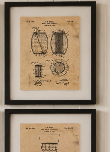 Set of 4 Framed Whiskey Patent Prints – Vintage Inspired Bar & Farmhouse Wall Décor