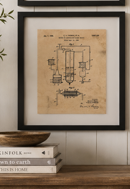 Set of 4 Framed Whiskey Patent Prints – Vintage Inspired Bar & Farmhouse Wall Décor