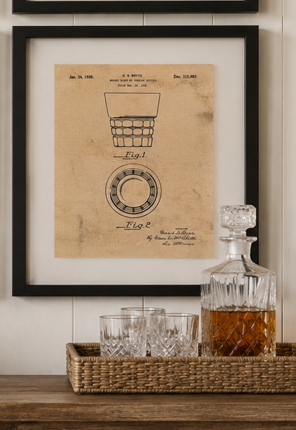Set of 4 Framed Whiskey Patent Prints – Vintage Inspired Bar & Farmhouse Wall Décor