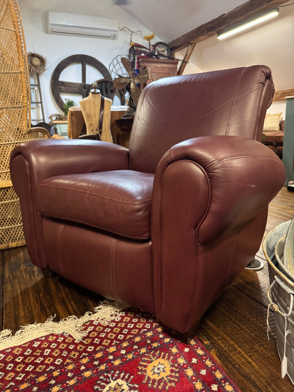 Rolled-Arm Leather Recliner