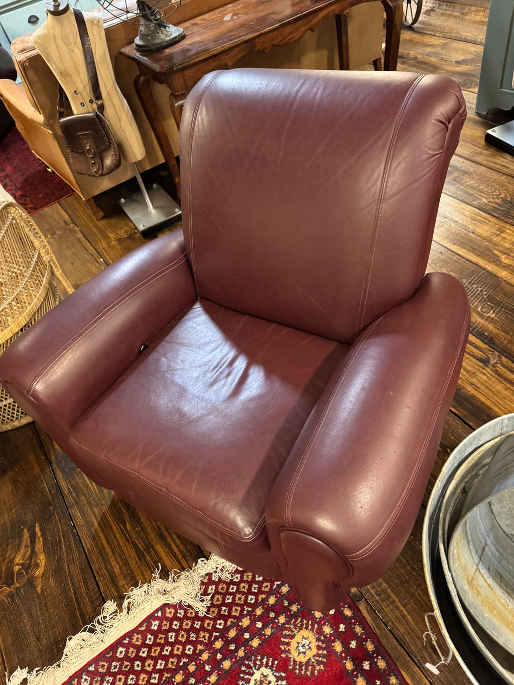 Rolled-Arm Leather Recliner