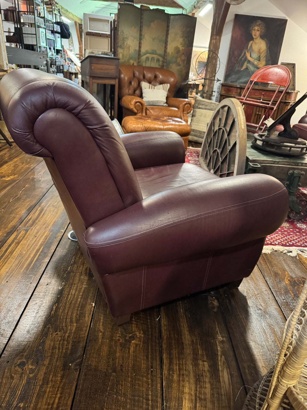 Rolled-Arm Leather Recliner