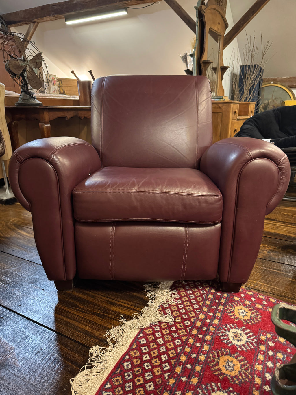 Rolled-Arm Leather Recliner